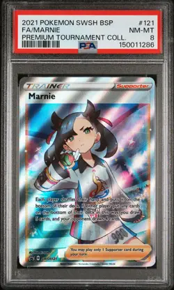 2021 POKEMON SWSH BLACK STAR PROMO #121 FULL ART/MARNIE PSA 8 - Image 1