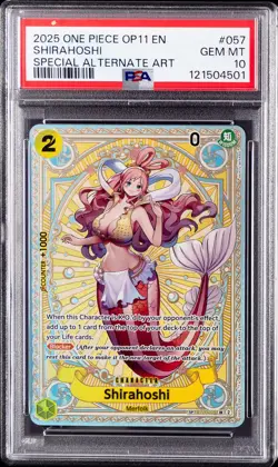 2025 ONE PIECE OP11-A FIST OF DIVINE SPEED #057 SHIRAHOSHI PSA 10 - Image 1
