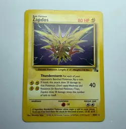 LP ~ Zapdos #30 Fossil Regular Non Holo Rare Unlimited Pokemon Card #30/62 - Image 1