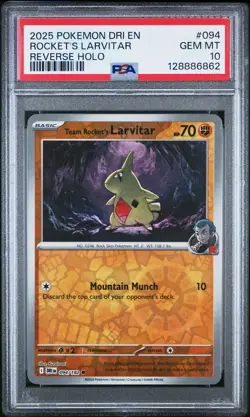 PSA 10 POKEMON DRI EN 094 TEAM ROCKET LARVITAR REVERSE HOLO DESTINED RIVAL POP 2 - Image 1