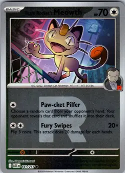 Team Rocket's Meowth (Team Rocket) 161/217 Holo ASC Pokemon Reverse Holo NM - Image 1