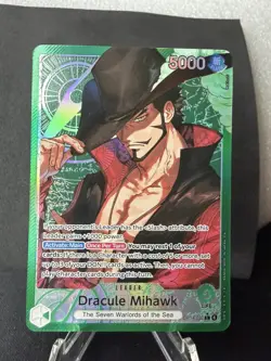 One Piece OP14 The Azure Sea’s Seven - Dracule Mihawk OP14-020 Leader Alt Art - Image 1