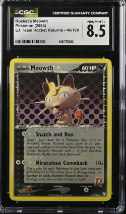 ROCKET'S MEOWTH 46/109 EX TEAM ROCKET RETURNS POKEMON CGC 8.5 NM/MINT+ - Image 1