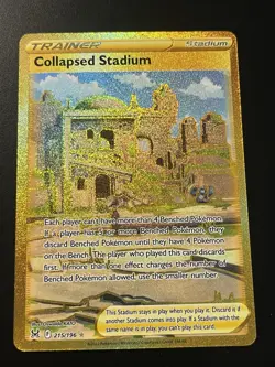 Pokemon TCG Collapsed Stadium Holo Gold Secret Rare Card 215/196 Lost Origin - Image 1