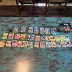 Lot Of Pokemon Cards & Tins Over 500 Cards Read - Image 1