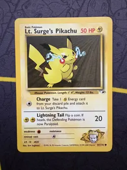 Lt. Surge’s Pikachu 81/132 Common Gym Heroes Pokemon Card Near Mint - Image 1