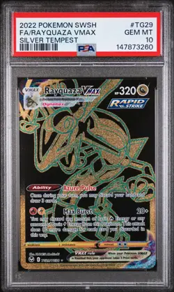 2022 Pokemon Sword & Shield Silver Tempest Rayquaza VMAX #TG29 PSA 10 - Image 1