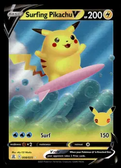 2021 Pokemon Sword & Shield - Celebrations Surfing Pikachu V #8 Holo Light Play - Image 1