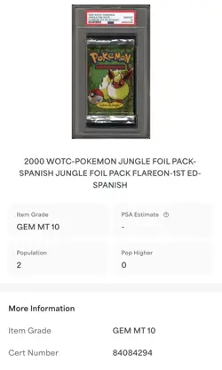 Pokemon 1st Edition Jungle Booster Pack Graded PSA 10 Espanol - Image 3