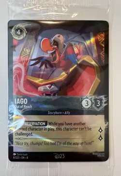 Disney Lorcana IAGO #8 Out of Reach - 2025 D23 Exclusive Card Rare (Sealed) - Image 1