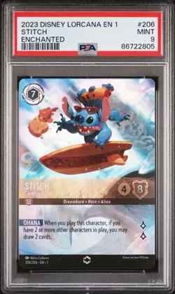 Disney Lorcana Stitch Carefree Surfer First Chapter Enchanted #206 PSA 9 Mint - Image 1