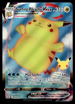 2021 Sword & Shield - Celebrations Surfing Pikachu VMAX #9 Light Play Holo - Image 1