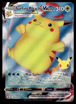 2021 Sword & Shield - Celebrations Surfing Pikachu VMAX #9 Light Play Holo - Image 1