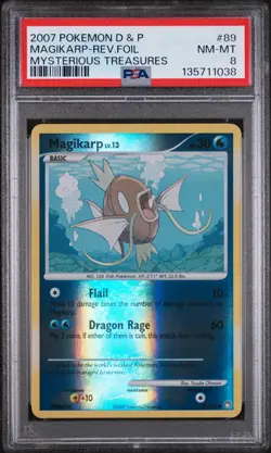 2007 POKEMON DIAMOND & PEARL MYSTERIOUS TREASURES MAGIKARP-REVERSE FOIL PSA 8 - Image 1