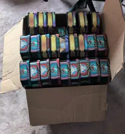 Massive Pokemon TCG Lot 100 + Empty Knockout Tins For Card Storage Or Reuse - Image 1