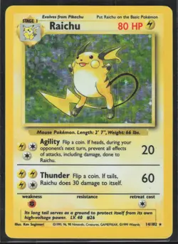 Raichu 14/102 Holo Holo Rare Base Set Unlimited Pokemon Moderately Played - Image 1