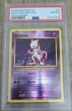2016 Pokemon: MEWTWO 51/108 - Reverse Holo XY Evolutions Set NM- MT PSA 8 - Image 1
