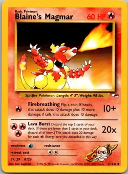 Blaine's Magmar 37/132 Uncommon Gym Heroes Pokemon Unlimited Near Mint - Image 1
