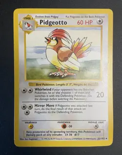 Pokemon TCG Pidgeotto 22/102 Shadowless Unlimited Rare M LP Condition - Image 1