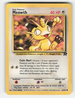 POKEMON MEOWTH 62 TEAM ROCKET UNLIMITED HP - Image 1