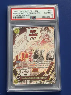 2025 One Piece OP11 EN 114 Fire-Fist Pistol Red Hawk Alt Art PSA 10 Gem Mint - Image 1