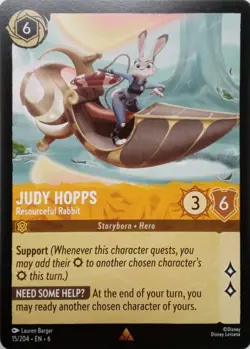 15/204 JUDY HOPPS RESOURCEFUL RABBIT AZURITE SEA RARE DISNEY LORCANA CARD - Image 1