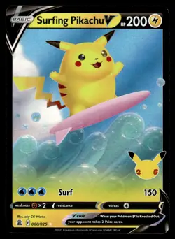 2021 Pokemon Sword & Shield - Celebrations Surfing Pikachu V #8 Light Play Holo - Image 1