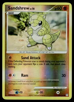 2007 Diamond & Pearl - Mysterious Treasures Sandshrew #96 Heavy Play Holo - Image 1