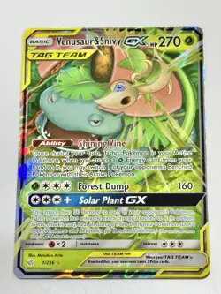 Venusaur & Snivy GX 1/236 Cosmic Eclipse Holo Ultra Rare Pokemon TCG NM - Image 1