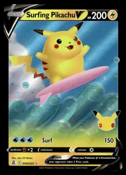 2021 Pokemon Sword & Shield - Celebrations Surfing Pikachu V #8 Light Play Holo - Image 1