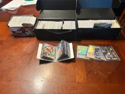 Pokemon card lot. Roughly 1,500 unsorted cards. Includes a mini binder with high - Image 1