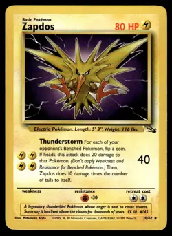 1999 Pokemon Classic - Fossil Zapdos #30 Light Play - Image 1