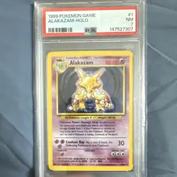 Pokemon TCG 1999 Base Set Alakazam #1/102 EN Unlimited Holo Rare PSA 7 - Image 1