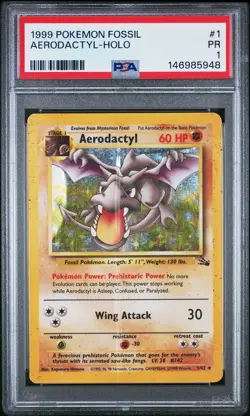 1999 POKEMON FOSSIL #1 AERODACTYL-HOLO PSA 1 - Image 1