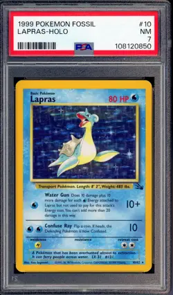 1999 POKEMON FOSSIL #10 LAPRAS HOLO NM PSA 7 LOOKS BETTER - Image 1