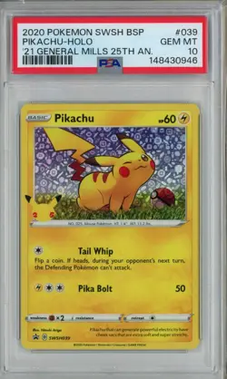 PSA 10 Pikachu Holo SWSH 039 21 General Mills 25th Anniversary Mint Pokemon Card - Image 1