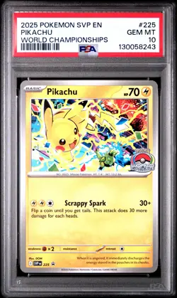 2025 POKEMON SVP EN-SV BLACK STAR PROMO WORLD CHAMPIONSHIPS #225 PIKACHU PSA 10 - Image 1