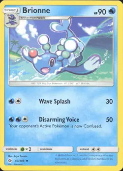 Brionne 40/149 Uncommon SM Base Set Pokemon Near Mint - Image 1
