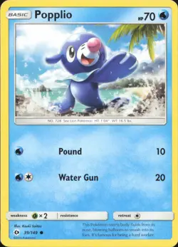 Popplio 39/149 Common SM Base Set Pokemon Near Mint - Image 1