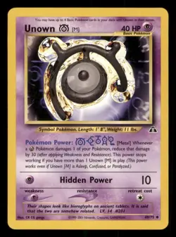 Pokemon TCG Card 2000 Neo Discovery Unown M 49/75 LP - Image 1