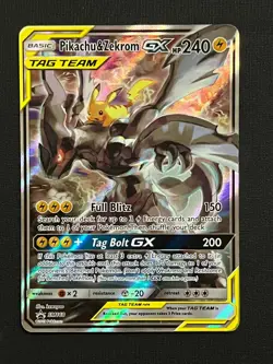 Pokemon Pikachu & Zekrom GX Full Art Card SM168 Tag Team - Image 1