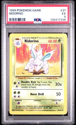 Pokemon Base Set Nidorino 037/102 PSA 5 Excellent #105417336 Freshly Slabbed - Image 1