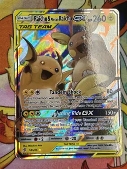 Pokemon Raichu & Alolan Raichu GX 54/236 LP Unified Minds Ultra Rare Holo - Image 1