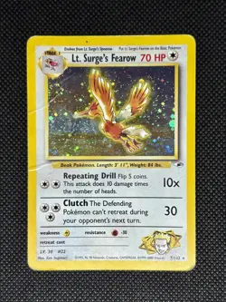 2000 Lt. Surge's Fearow DMG 7/132 Holo Rare Gym Heroes Unlimited Pokemon PSA 1* - Image 1