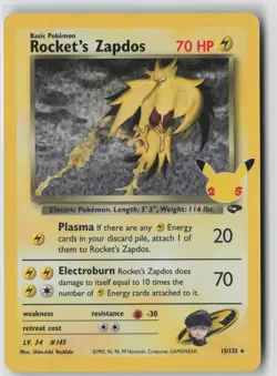 Rocket's Zapdos 15/132 holo Celebrations: Classic Collection Pokemon NM - Image 1