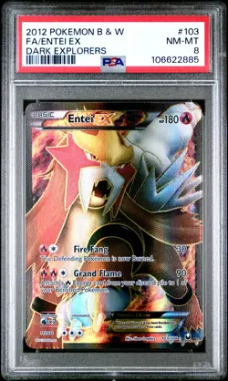 2012 POKEMON BLACK & WHITE DARK EXPLORERS #103 FULL ART/ENTEI EX PSA 8 - Image 1