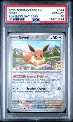PSA 10 GEM MINT Eevee 074/131 Pokemon Day 2025 Stamp Promo Holo Pokemon Card - Image 1