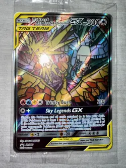 Pokemon TCG Moltres Zapdos Articuno GX SM210 Stained Glass Promo Card Sealed - Image 1