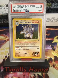 Pokemon TCG Brock's Rhydon Gym Heroes Holo Card 2/132 1st Edition Psa 8 - Image 1