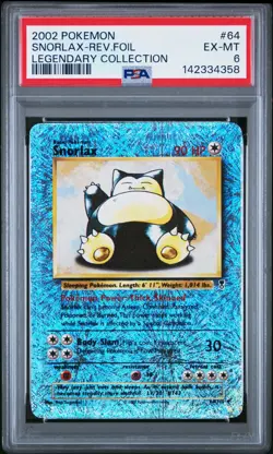 Snorlax Reverse Holo 64/110 PSA 6 Legendary Collection Pokemon Card Game - Image 1